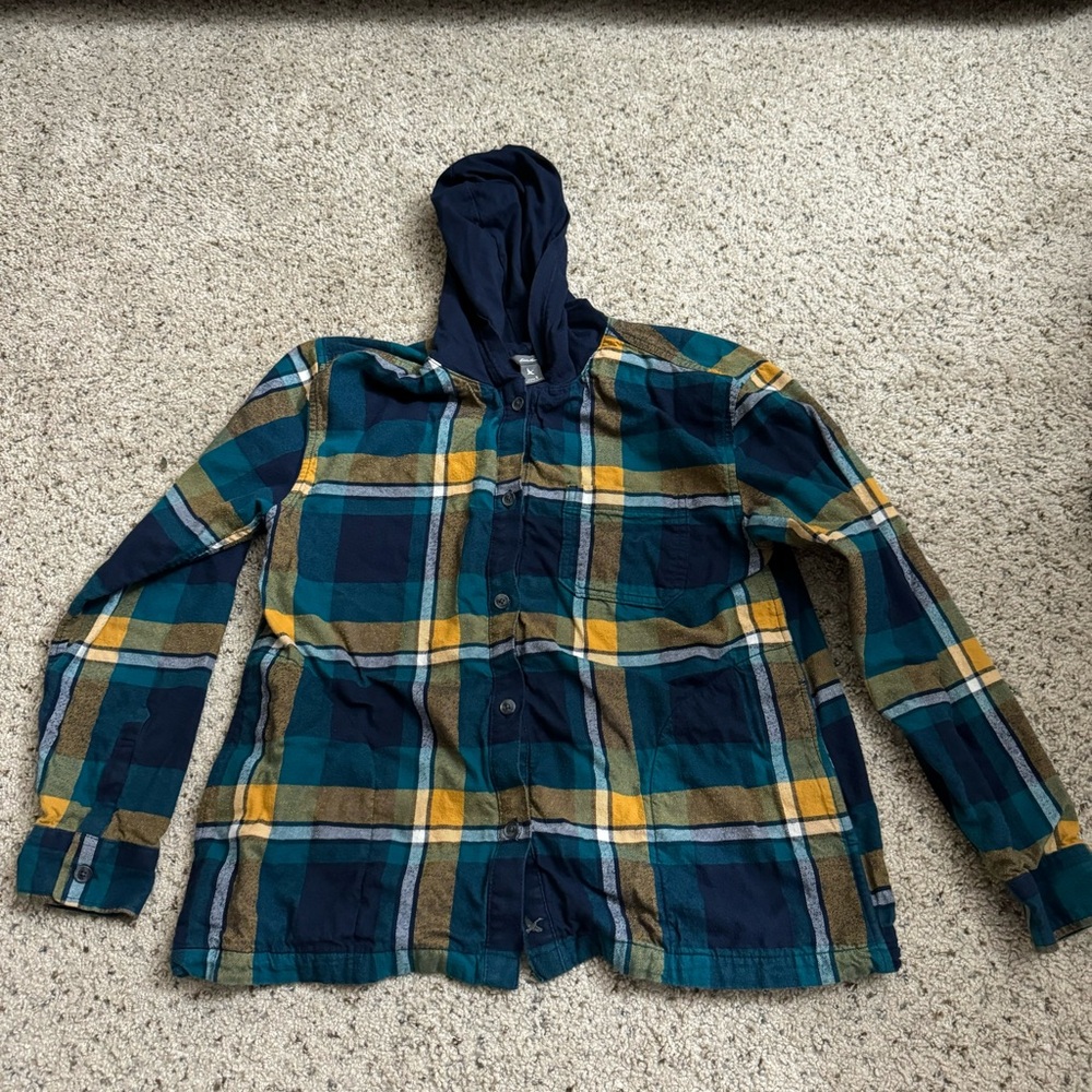 Eddie Bauer Buffalo Check Button Up Hooded Sweatshirt Size Small - Picture 1 of 10